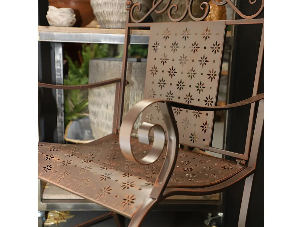 Chaise pliante jardin fauteuil banc ancien en fer marron 61x96 cm