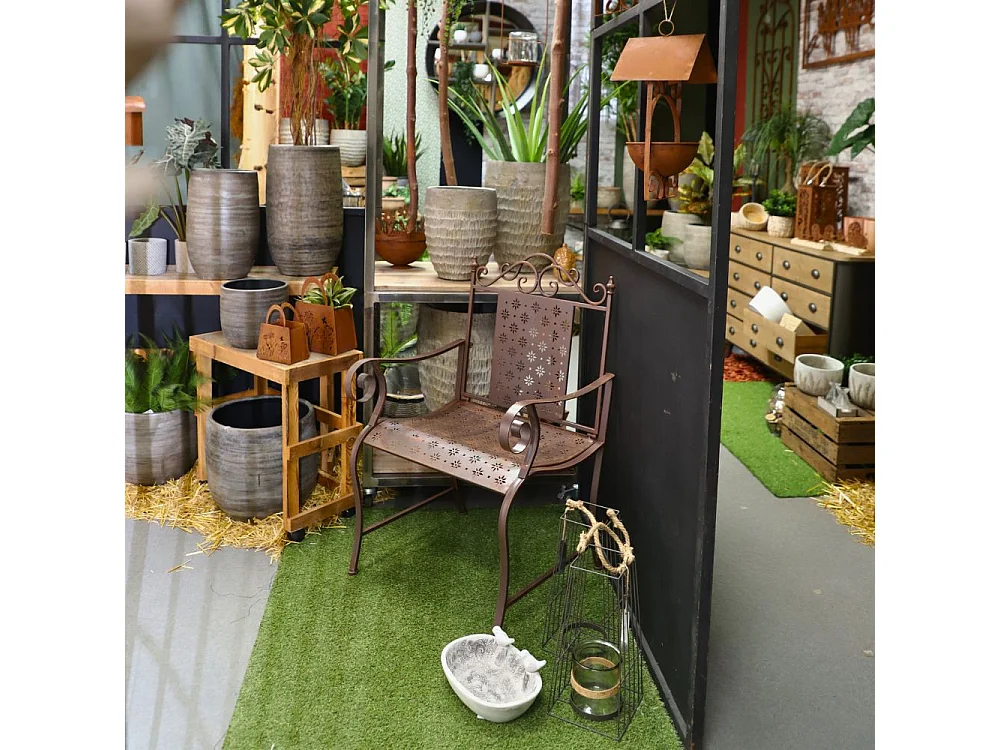 Chaise pliante jardin fauteuil banc ancien en fer marron 61x96 cm