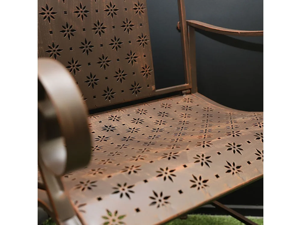 Chaise pliante jardin fauteuil banc ancien en fer marron 61x96 cm