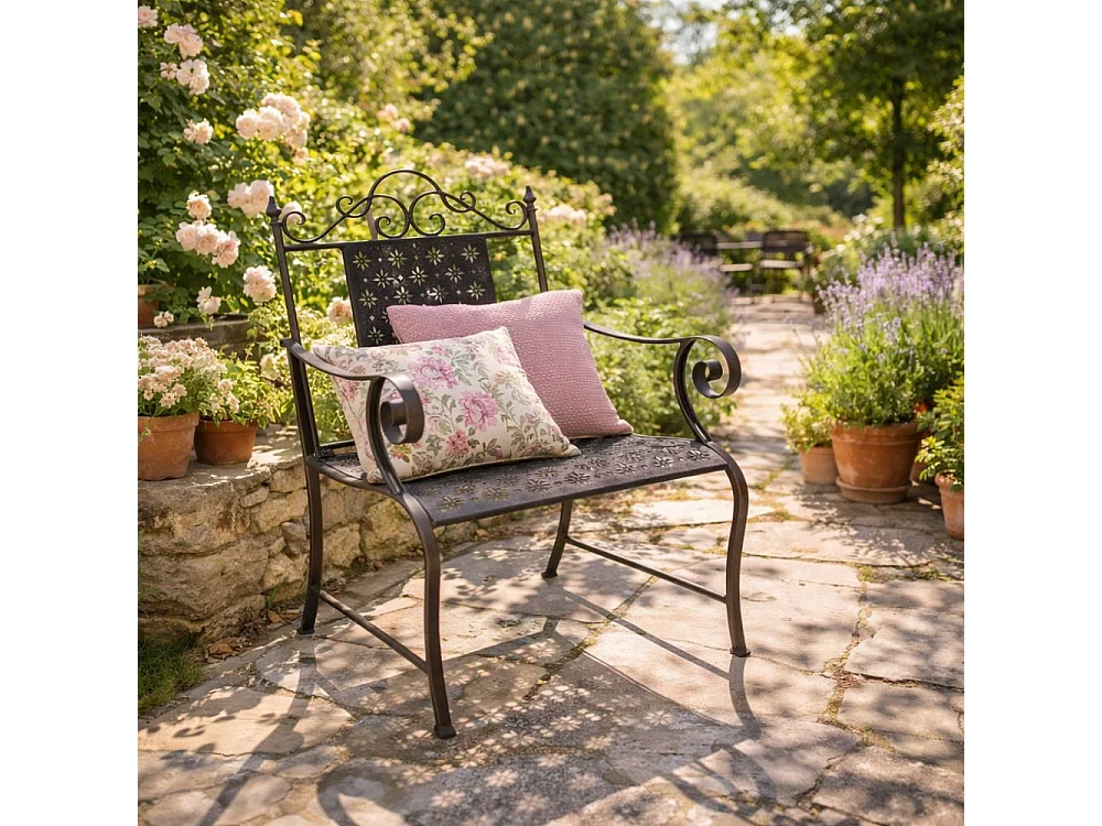 Chaise pliante jardin fauteuil banc ancien en fer marron 61x96 cm