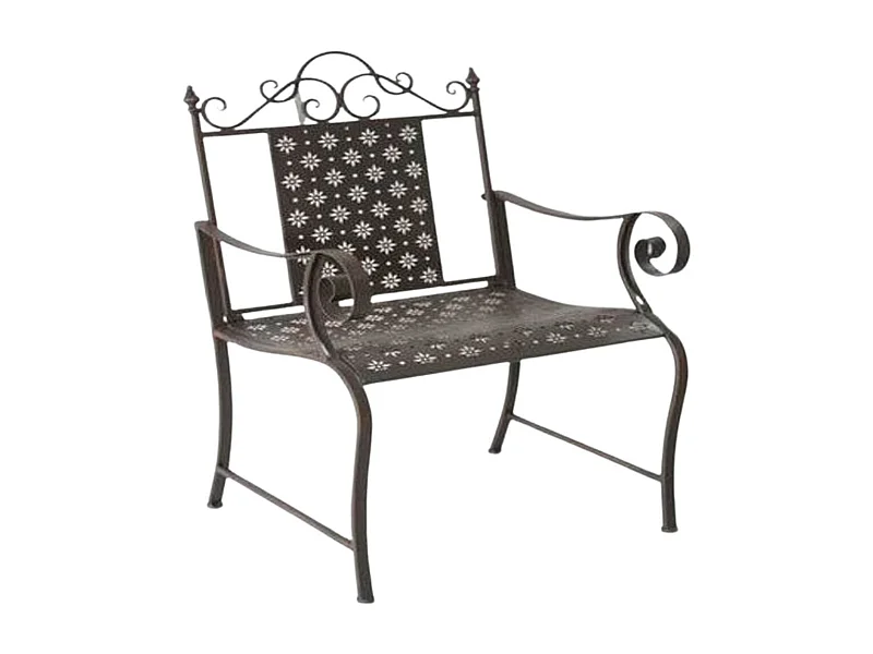 Chaise pliante jardin fauteuil banc ancien en fer marron 61x96 cm