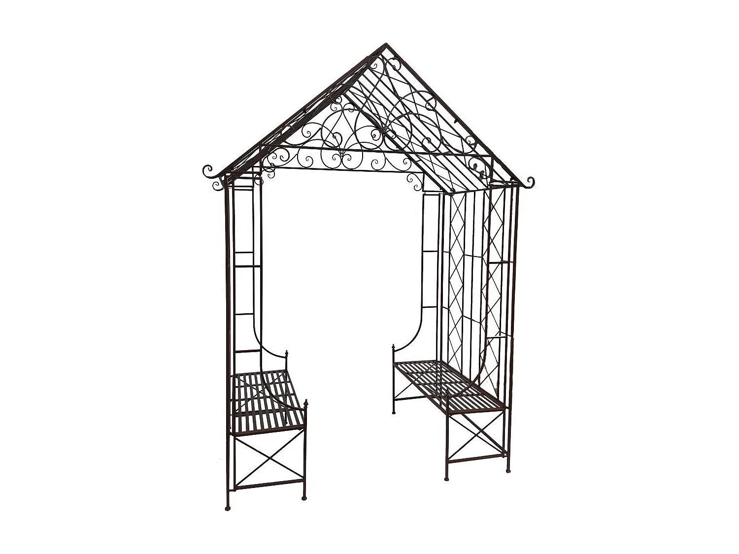 Gloriette kiosque maison abri banc jardin fer marron 200x114x270 cm