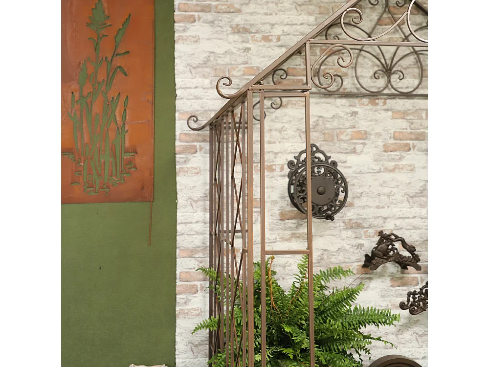 Gloriette kiosque maison abri banc jardin fer marron 200x114x270 cm