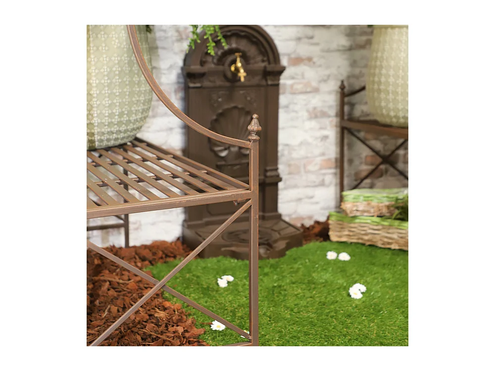 Gloriette kiosque maison abri banc jardin fer marron 200x114x270 cm