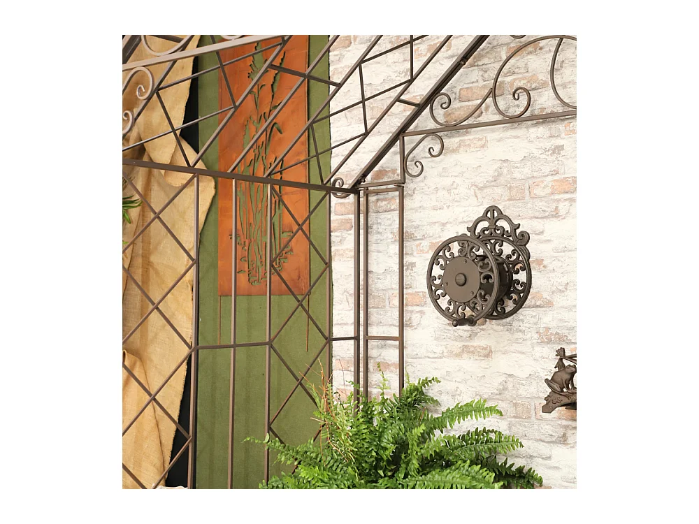 Gloriette kiosque maison abri banc jardin fer marron 200x114x270 cm