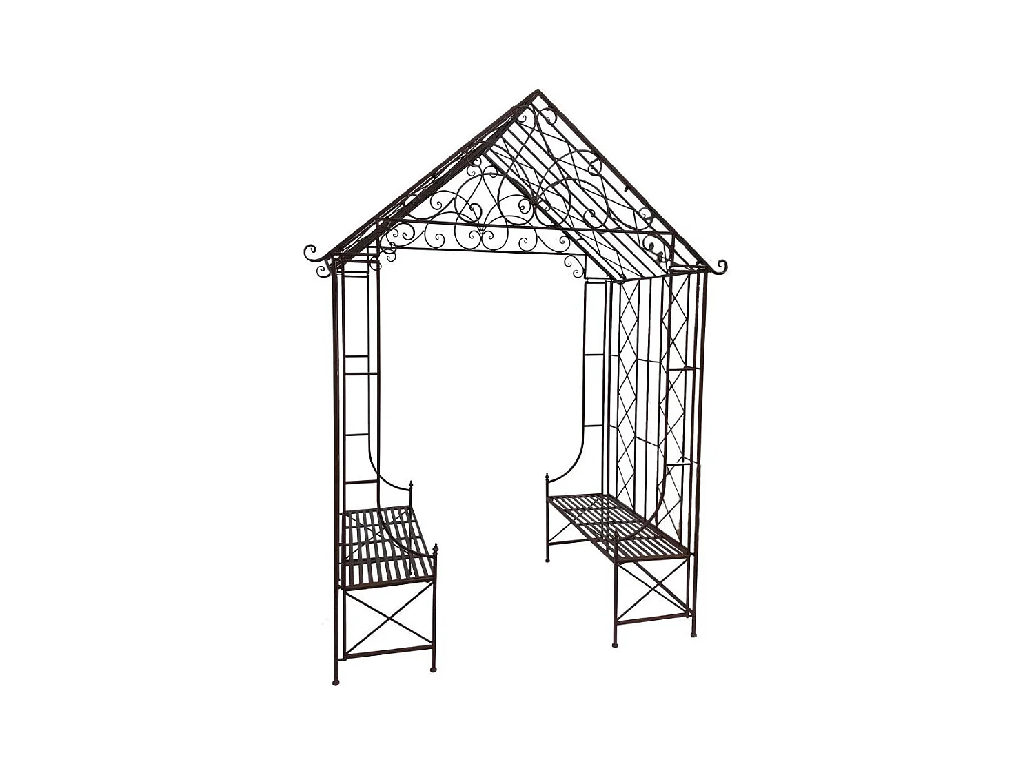 Gloriette kiosque maison abri banc jardin fer marron 200x114x270 cm
