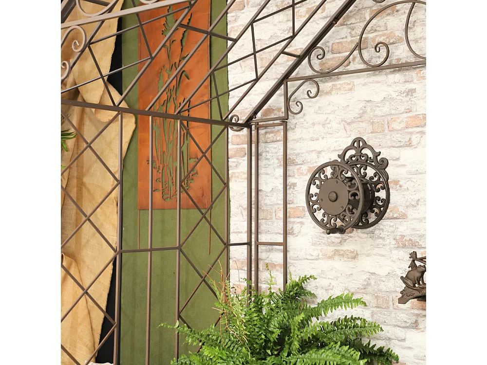 Gloriette kiosque maison abri banc jardin fer marron 200x114x270 cm