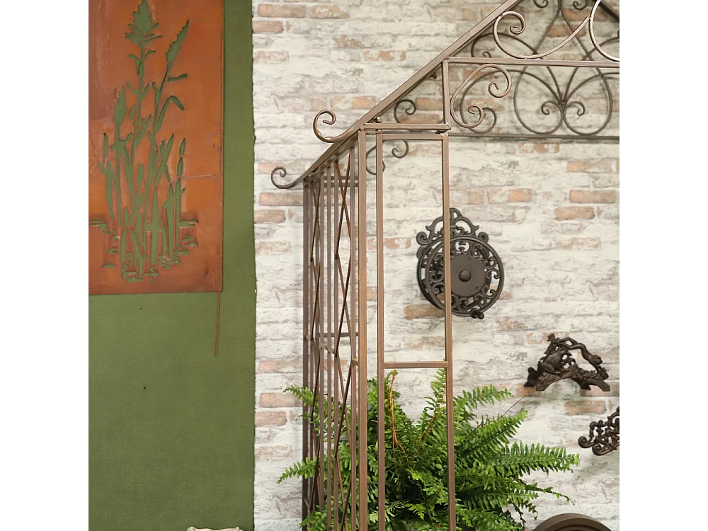 Gloriette kiosque maison abri banc jardin fer marron 200x114x270 cm