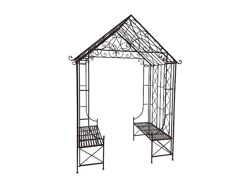 Gloriette kiosque maison abri banc jardin fer marron 200x114x270 cm