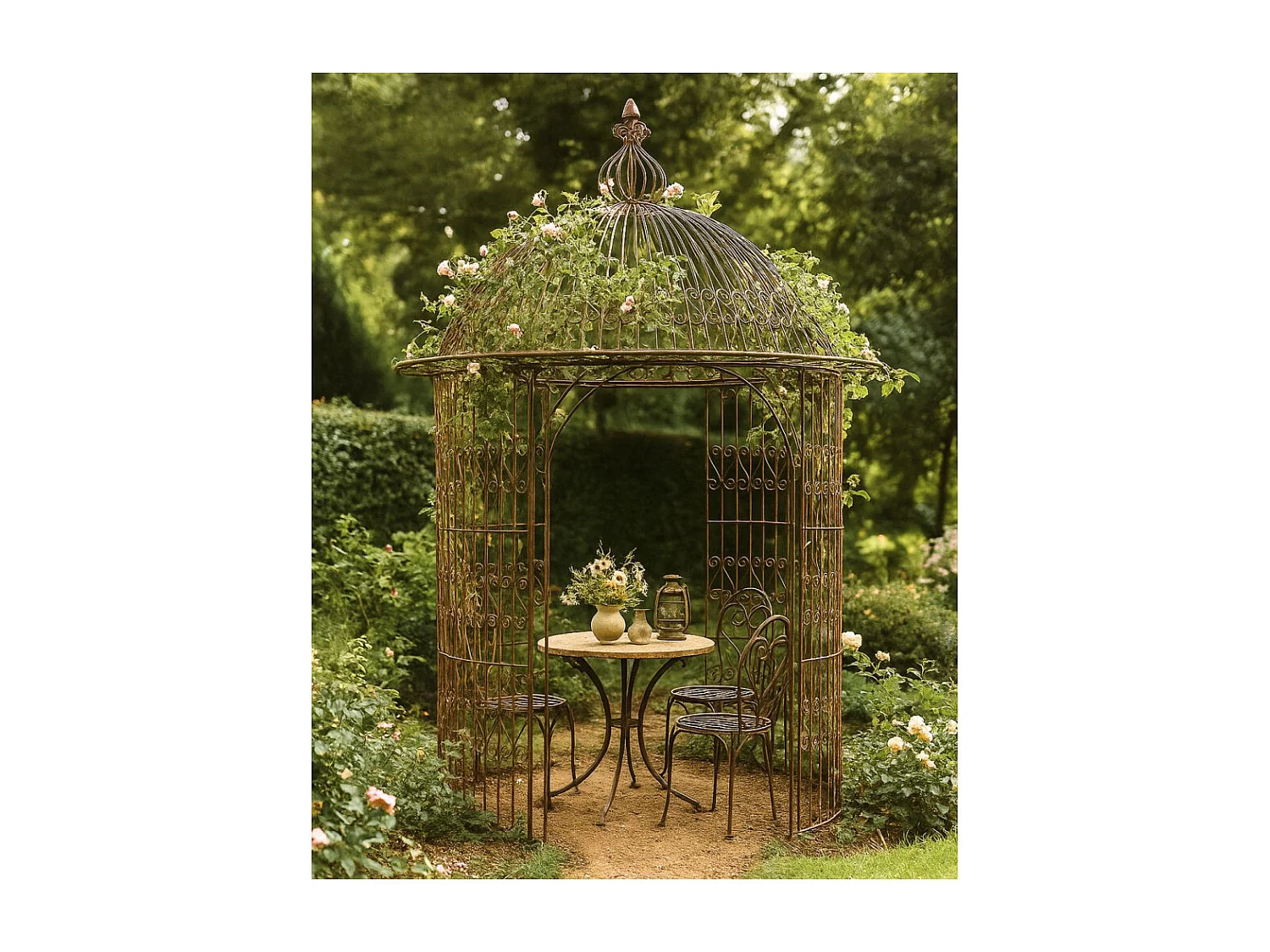 Gloriette pergola tonnelle kiosque abri jardin fer marron 300x368 cm