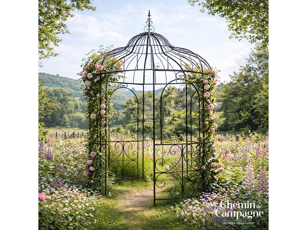 Gloriette gazebo tonnelle kiosque abri jardin fer marron 216x330 cm