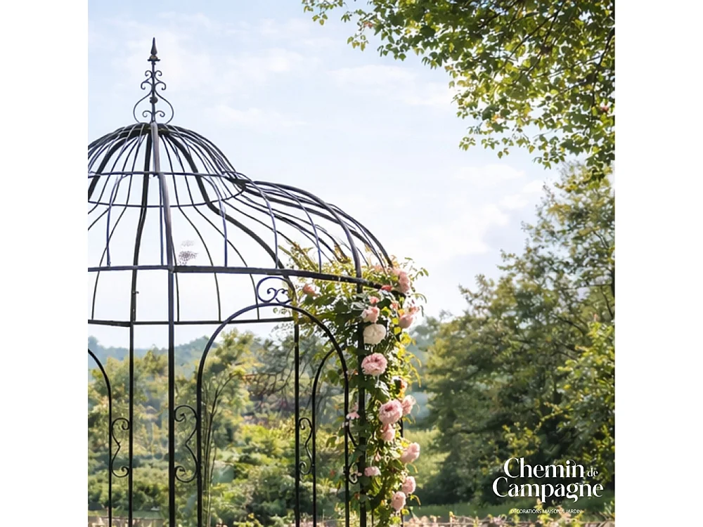 Gloriette gazebo tonnelle kiosque abri jardin fer marron 216x330 cm