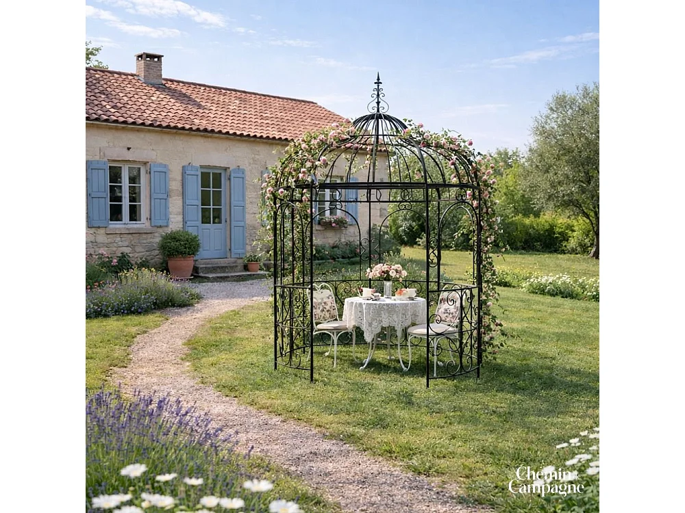 Gloriette gazebo tonnelle kiosque abri jardin fer marron 216x330 cm