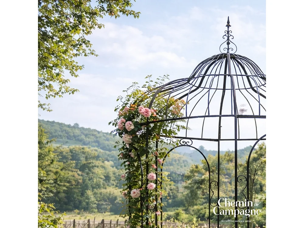 Gloriette gazebo tonnelle kiosque abri jardin fer marron 216x330 cm