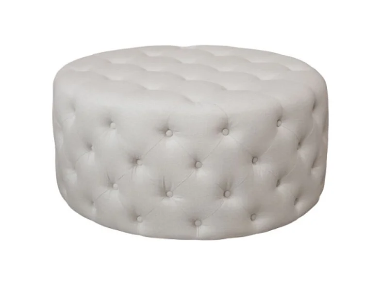 Pouffe fauteuil en lin beige antique Ø.90 x Ht.40 cm