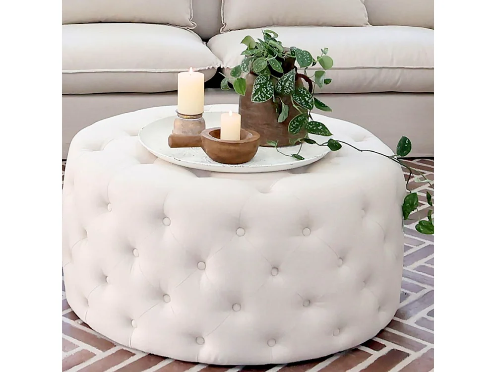 Pouffe fauteuil en lin beige antique Ø.90 x Ht.40 cm