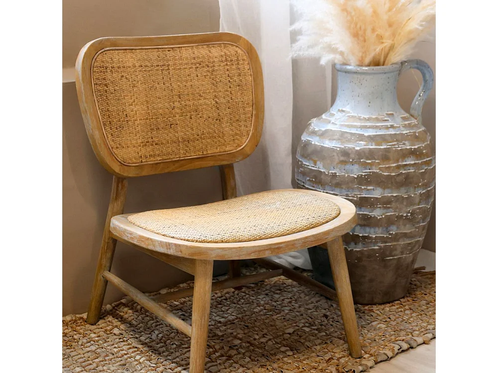 Chaise longue en bois de caoutchouc et rotin marron 60 x 62 x 78.5 cm