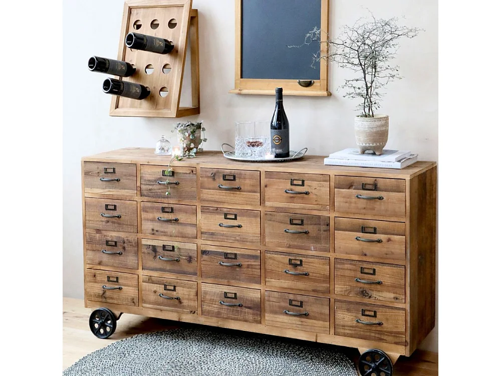 Comptoir buffet d'épicerie en bois marron et fer noir 156 x38.5 x75 cm