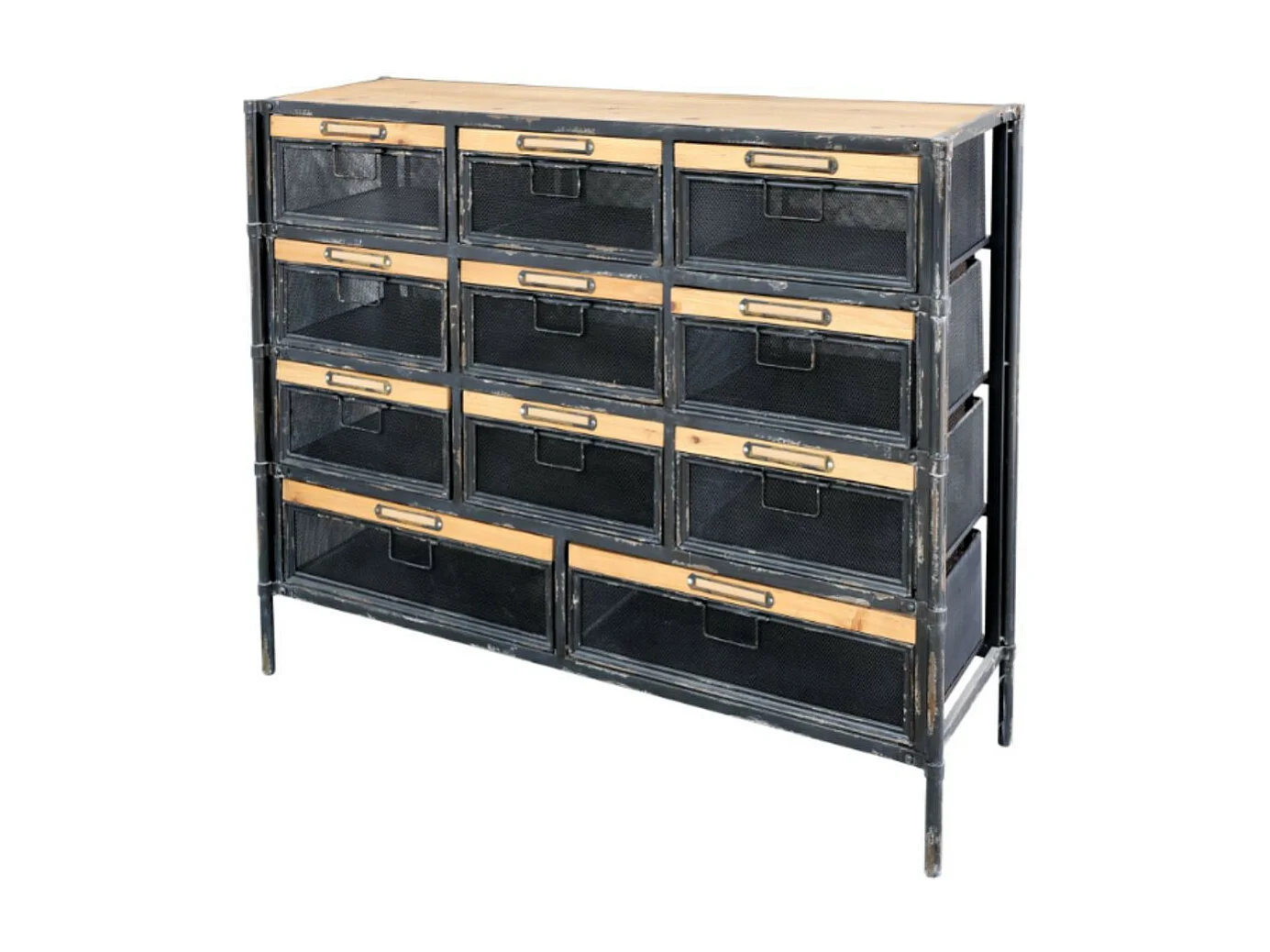 Commode industrielle en bois marron et fer noir 107 x 34 x 86.5 cm