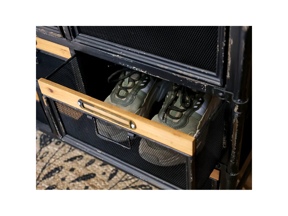 Commode industrielle en bois marron et fer noir 107 x 34 x 86.5 cm