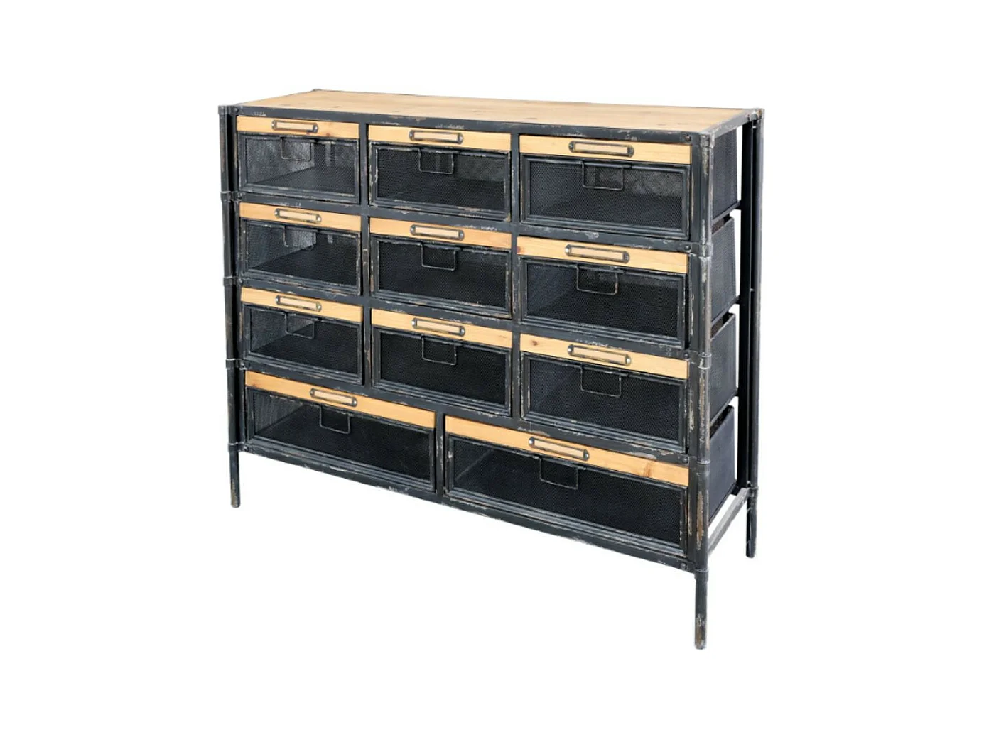 Commode industrielle en bois marron et fer noir 107 x 34 x 86.5 cm