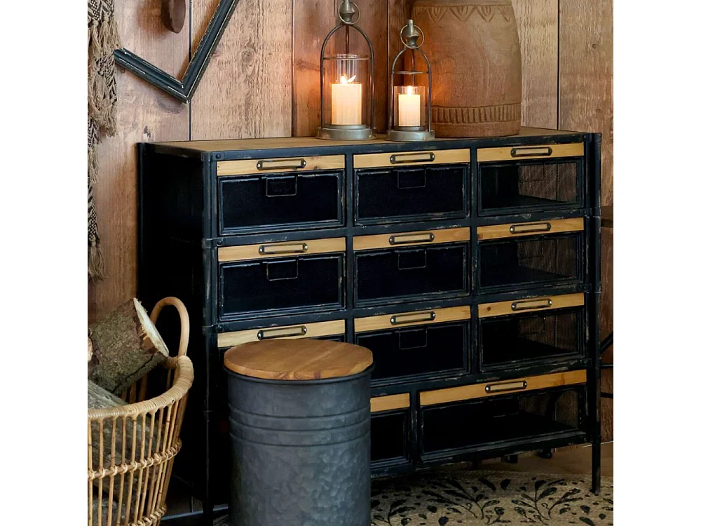 Commode industrielle en bois marron et fer noir 107 x 34 x 86.5 cm