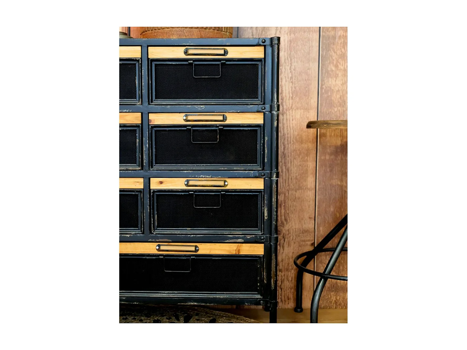 Commode industrielle en bois marron et fer noir 107 x 34 x 86.5 cm