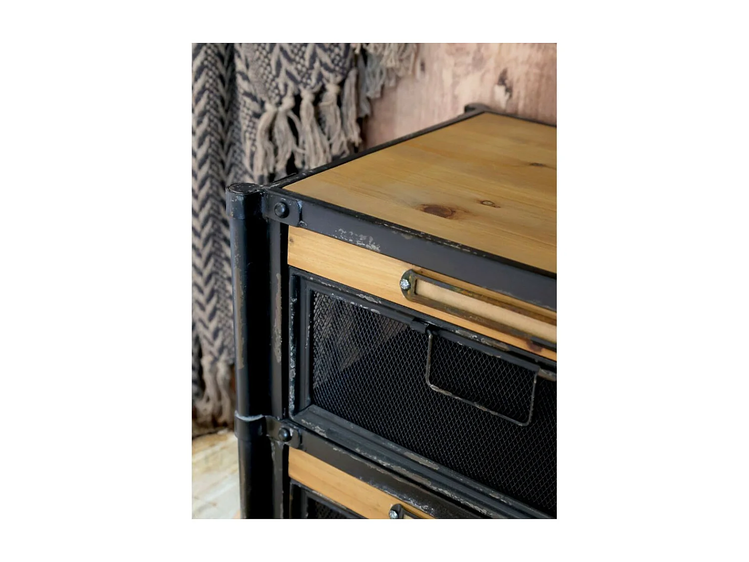 Commode industrielle en bois marron et fer noir 107 x 34 x 86.5 cm