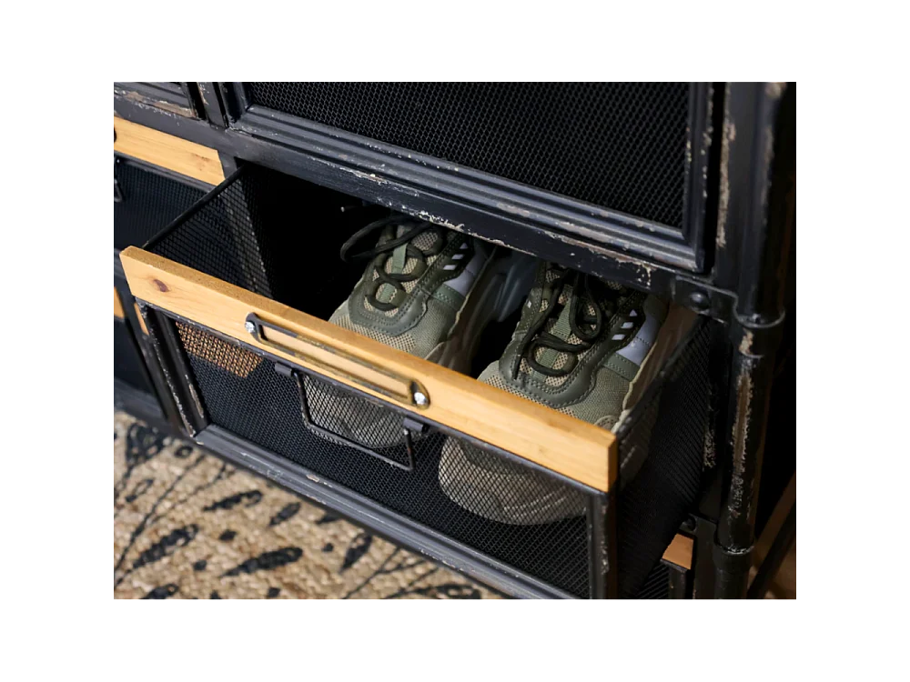 Commode industrielle en bois marron et fer noir 107 x 34 x 86.5 cm