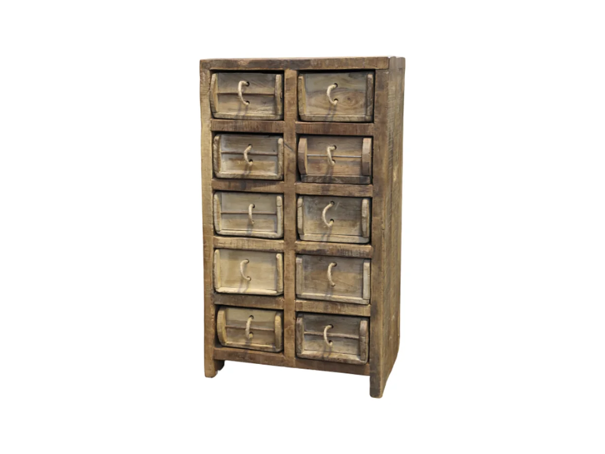 Commode ancienne 10 tiroirs en bois recyclé 40 x 33 x 70 cm