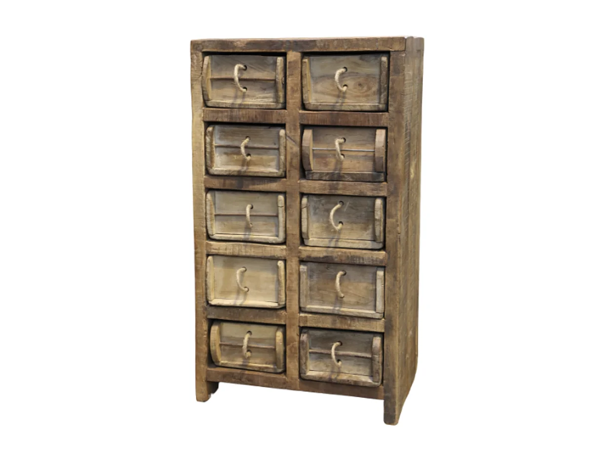 Commode ancienne 10 tiroirs en bois recyclé 40 x 33 x 70 cm