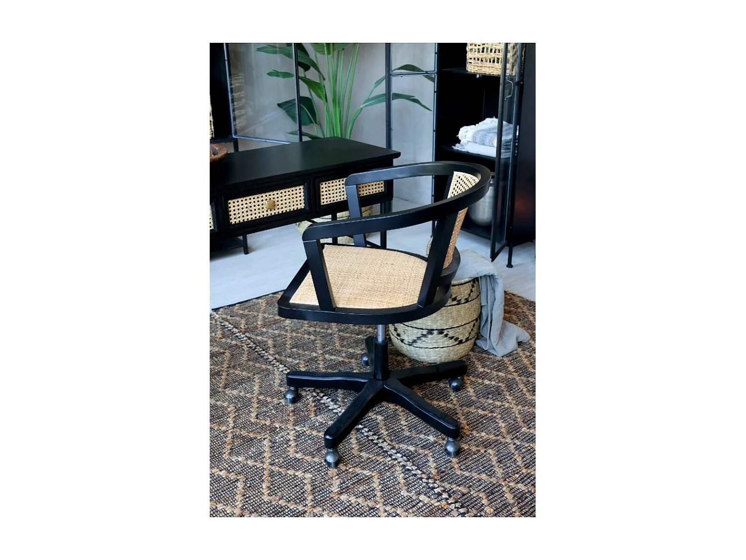 Chaise de bureau en bois noir et marron 60 x 60 x 80 cm