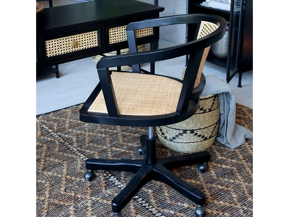 Chaise de bureau en bois noir et marron 60 x 60 x 80 cm