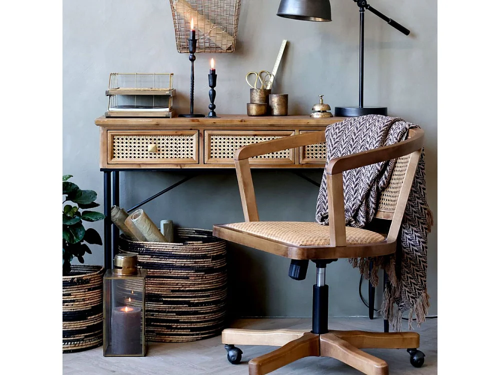 Chaise de bureau en bois de bouleau et rotin 60 x 60 x 80 cm