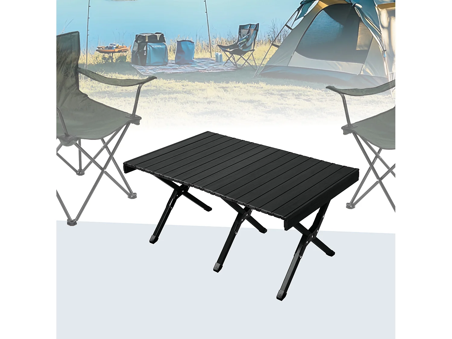 Table de camping pliable JAWINIO, table pliante portable en aluminium noir