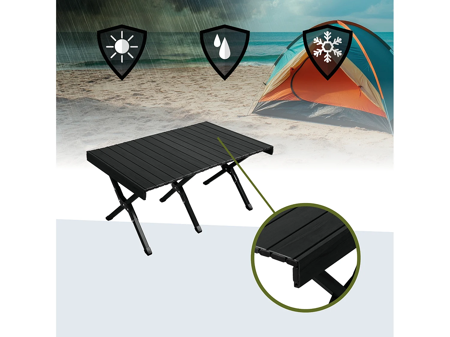 Table de camping pliable JAWINIO, table pliante portable en aluminium noir