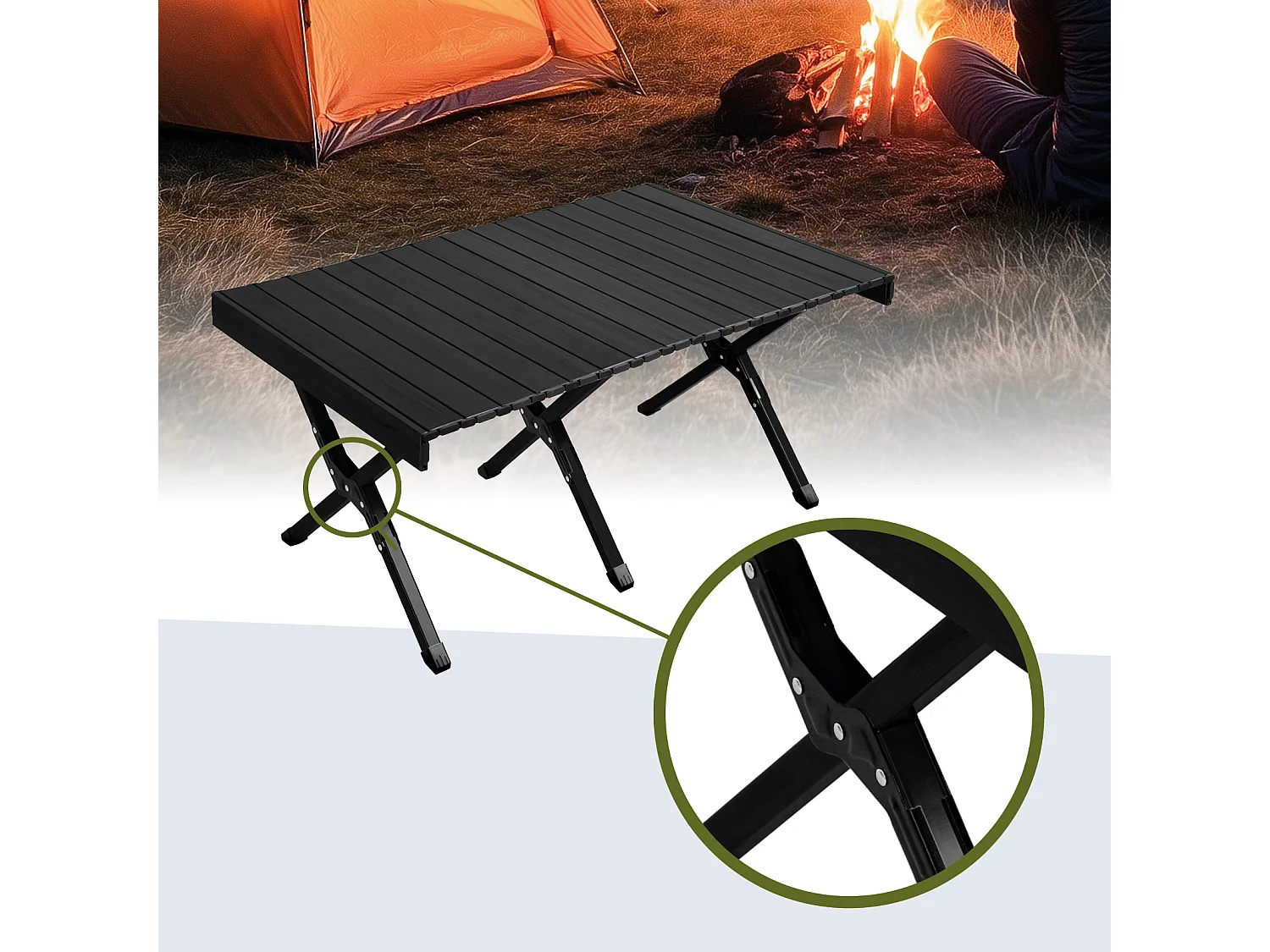 Table de camping pliable JAWINIO, table pliante portable en aluminium noir