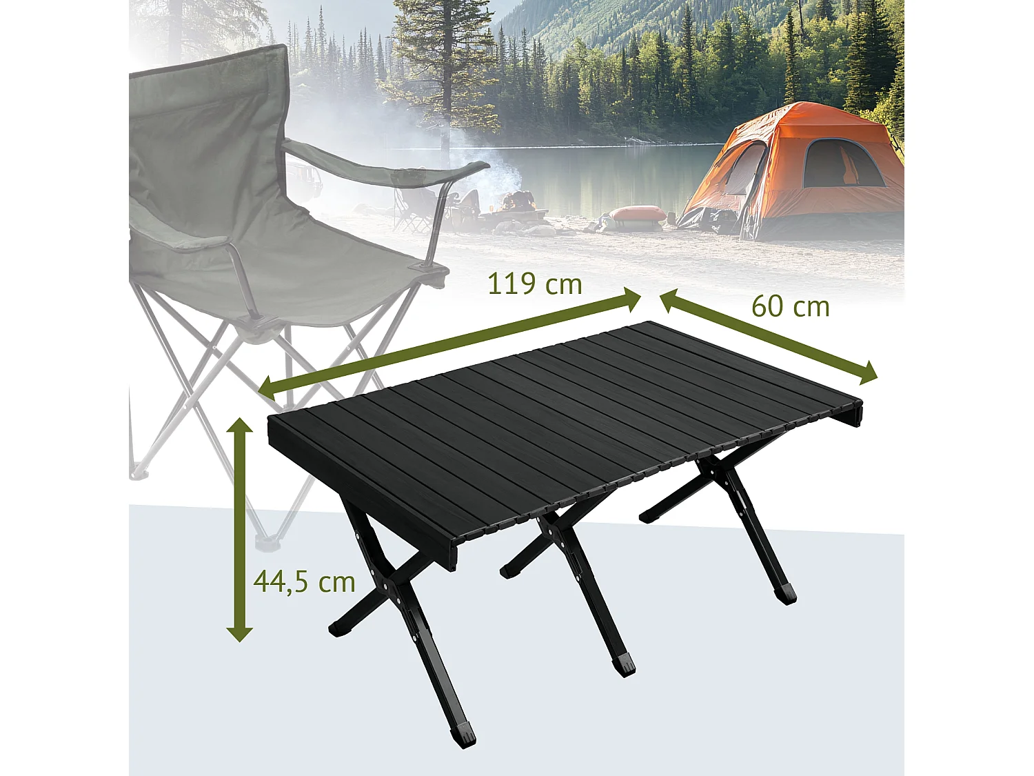 Table de camping pliable JAWINIO, table pliante portable en aluminium noir