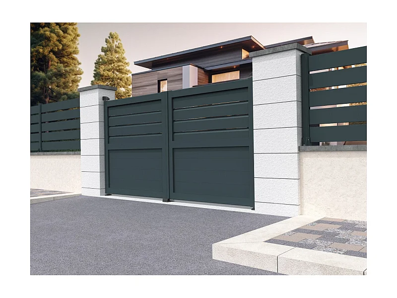 Portail battant mixte NAFASI 3500x1594.8mm (Gris anthracite)