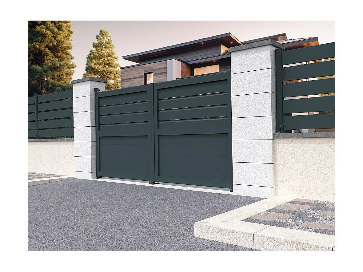 Portail battant mixte NAFASI 3500x1894.8mm (Gris anthracite)