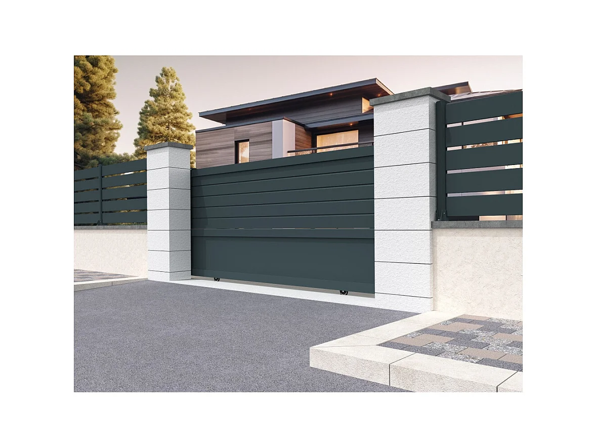 Portail coulissant mixte RUUMI 3500x1750mm (Gris anthracite)