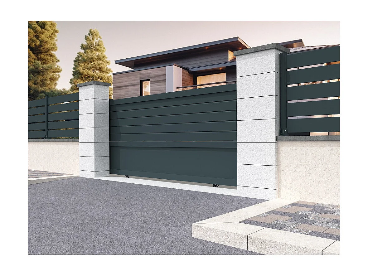 Portail coulissant mixte RUUMI 3500x1713.6mm (Gris anthracite)