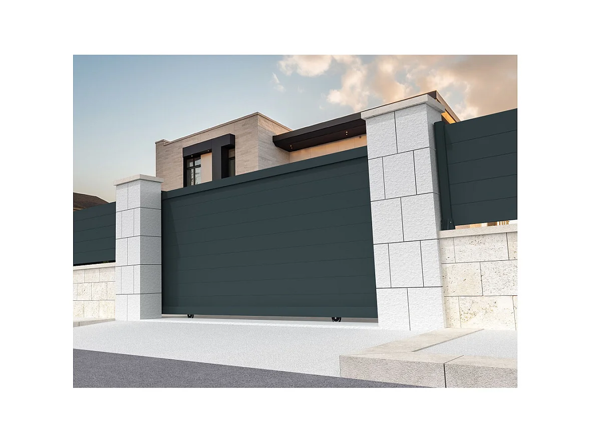Portail coulissant plein RUUMI 3500x1843mm (Gris anthracite)