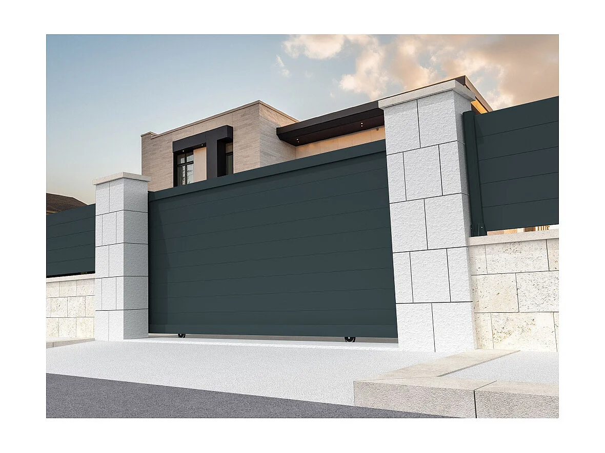 Portail coulissant plein RUUMI 3500x1843mm (Gris anthracite)