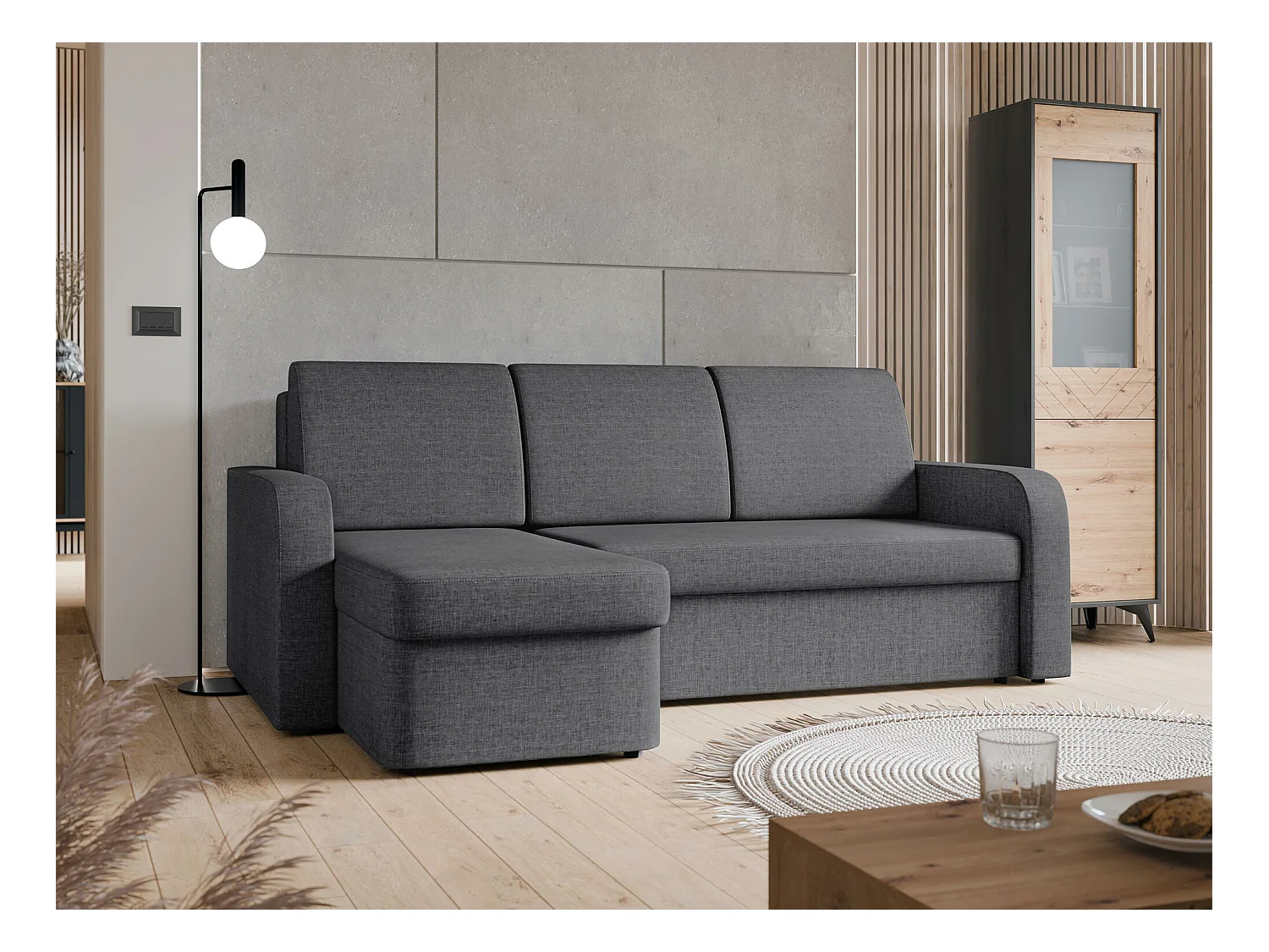 Canapé d'angle Rome 106, Gris, Fonction de couchage, Boîte de literie, 210x153x85cm