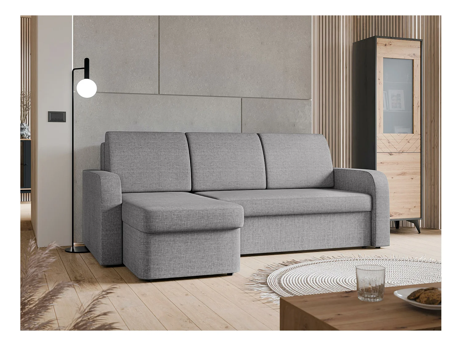 Canapé d'angle Rome 106, Gris, Fonction de couchage, Boîte de literie, 210x153x85cm