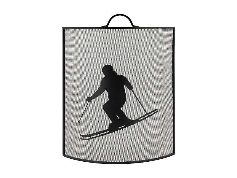 Pare-feu cheminée en métal noir décor Skieur – Style montagnard et moderne