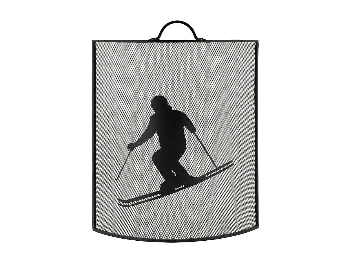 Pare-feu cheminée en métal noir décor Skieur – Style montagnard et moderne