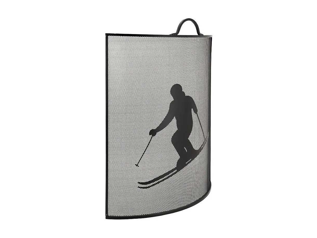 Pare-feu cheminée en métal noir décor Skieur – Style montagnard et moderne