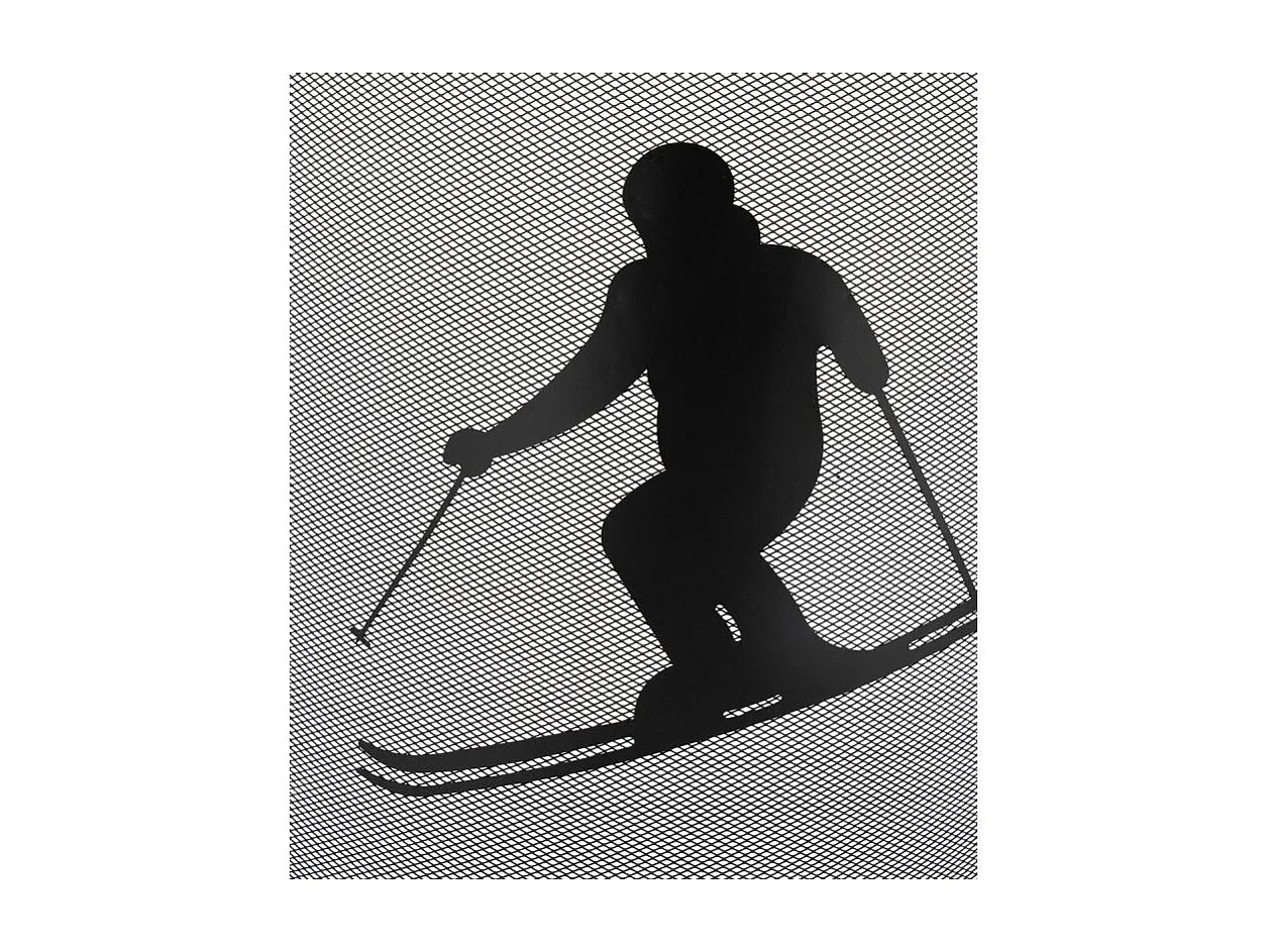 Pare-feu cheminée en métal noir décor Skieur – Style montagnard et moderne